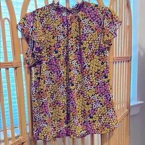 Floral Ruffle Sleeve Top - Multicolor